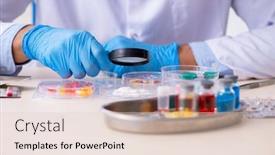  Presentation with drug synthesis - Colorful PPT theme enhanced with young-male-lab-assistant backdrop and a lemonade colored foreground