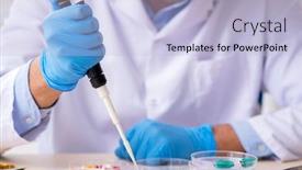  Presentation with drug synthesis - PPT theme featuring young-male-lab-assistant background and a light blue colored foreground