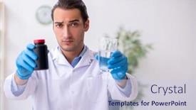  Presentation with drug synthesis - Beautiful theme featuring young-male-lab-assistant backdrop and a sky blue colored foreground