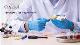  Presentation with drug synthesis - PPT theme having young-male-lab-assistant background and a sky blue colored foreground