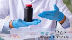  Presentation with drug synthesis - Amazing theme having young-male-lab-assistant backdrop and a light blue colored foreground