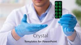  Presentation with drug synthesis - PPT theme featuring young-male-lab-assistant background and a light blue colored foreground