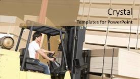  Presentation with forklift - PPT layouts with young male laborer with forklift background and a coral colored foreground