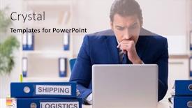  Presentation with logistics - Presentation theme having young-male-logistics-specialist-working background and a lemonade colored foreground