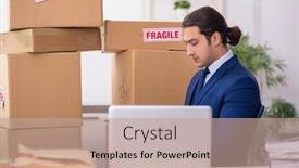  Presentation with logistics - Beautiful presentation featuring young-male-logistics-specialist-working backdrop and a coral colored foreground