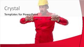  Presentation with white brick - PPT layouts with young-male-mason-with-brick background and a white colored foreground