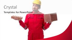  Presentation with white brick - PPT theme with young-male-mason-with-brick background and a white colored foreground