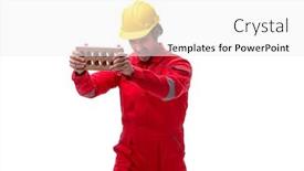  Presentation with white brick - Slide set consisting of young-male-mason-with-brick background and a white colored foreground