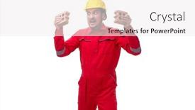  Presentation with white brick - Slide deck enhanced with young-male-mason-with-brick background and a white colored foreground