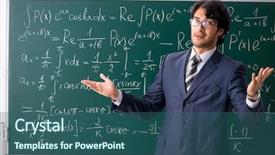  Presentation with math teacher - Amazing slide set having young male math teacher backdrop and a ocean colored foreground