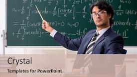 Presentation with math teacher - Slide set enhanced with young male math teacher background and a soft green colored foreground