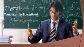  Presentation with math teacher - Colorful presentation design enhanced with young male math teacher in classroom backdrop and a ocean colored foreground