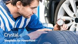  Presentation with rain gauge - Amazing PPT theme having young male mechanic pressing gauge backdrop and a teal colored foreground