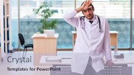  Presentation with medic - Beautiful slide deck featuring young-male-medic-working backdrop and a light blue colored foreground