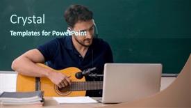  Presentation with music - Presentation featuring young-male-music-teacher-sitting background and a ocean colored foreground