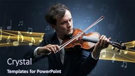  Presentation with music violin and piano - Cool new PPT layouts with young-male-musician-playing backdrop and a wine colored foreground