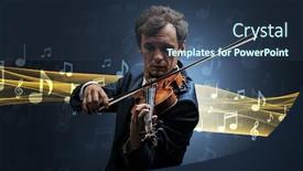  Presentation with music violin and piano - Cool new slides with young-male-musician-playing backdrop and a tawny brown colored foreground