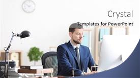  Presentation with notary - PPT theme consisting of young male notary working in office background and a white colored foreground