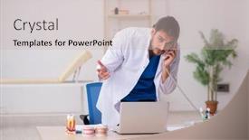  Presentation with telemedicine - Theme consisting of young-male-odontologist-in-telemedicine background and a soft green colored foreground