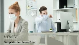  Presentation with sneezing - PPT layouts with young-male-office-manager background and a light gray colored foreground
