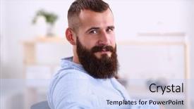  Presentation with employee anniversary work office - Cool new slide deck with young male office worker sitting backdrop and a  colored foreground