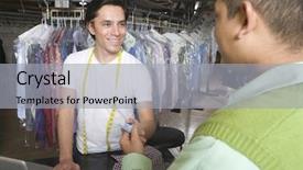  Presentation with health care customer service - Presentation design having young male owner receiving credit background and a light gray colored foreground