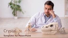  Presentation with lab animals - Slide deck with young-male-paleontologist-examining-ancient background and a  colored foreground