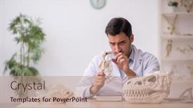  Presentation with lab animals - PPT layouts having young-male-paleontologist-examining-ancient background and a coral colored foreground