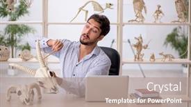  Presentation with lab animals - PPT layouts consisting of young-male-paleontologist-examining-ancient background and a  colored foreground