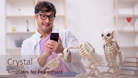  Presentation with lab animals - Presentation featuring young-male-paleontologist-examining-ancient background and a coral colored foreground