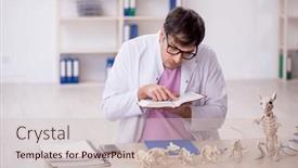  Presentation with lab animals - Slides consisting of young-male-paleontologist-examining-ancient background and a soft green colored foreground