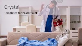  Presentation with paramedic - Amazing PPT layouts having young-male-paramedic-visiting-skeleton backdrop and a light gray colored foreground