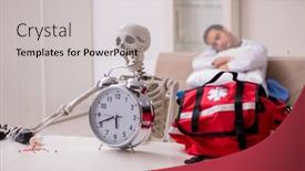  Presentation with paramedic - Cool new slide set with young-male-paramedic-visiting-skeleton backdrop and a light gray colored foreground