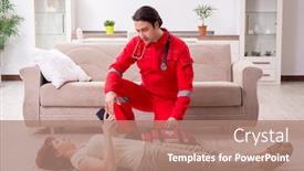  Presentation with paramedic - PPT theme having young-male-paramedic-visiting-young background and a coral colored foreground