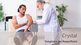  Presentation with patient experience - Cool new PPT theme with young-male-patient-visiting-experienced backdrop and a soft green colored foreground