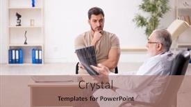  Presentation with radiologist - Slide deck enhanced with young-male-patient-visiting-old background and a coral colored foreground