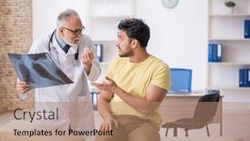  Presentation with radiologist - Theme with young-male-patient-visiting-old background and a coral colored foreground