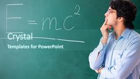  Presentation with physic - Slide deck featuring young male physic standing background and a ocean colored foreground