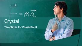  Presentation with physic - Colorful presentation theme enhanced with young male physic standing backdrop and a ocean colored foreground