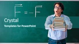  Presentation with physic - Colorful slide set enhanced with young male physic standing backdrop and a ocean colored foreground