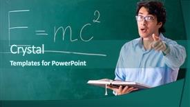  Presentation with physic - Cool new PPT theme with young male physic standing backdrop and a ocean colored foreground