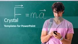  Presentation with physic - Audience pleasing PPT theme consisting of young male physic standing backdrop and a ocean colored foreground