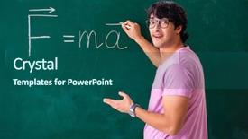  Presentation with physic - Cool new PPT layouts with young male physic standing backdrop and a ocean colored foreground