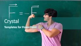  Presentation with physic - PPT theme with young male physic standing background and a ocean colored foreground