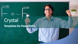  Presentation with physic - Audience pleasing PPT theme consisting of young male physic standing backdrop and a ocean colored foreground