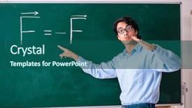  Presentation with physic - Slide set featuring young male physic standing background and a ocean colored foreground