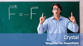 Presentation with physic - PPT theme consisting of young male physic standing background and a teal colored foreground