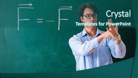  Presentation with physic - Cool new PPT theme with young male physic standing backdrop and a ocean colored foreground