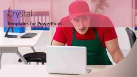  Presentation with espionage - Audience pleasing PPT layouts consisting of young-male-pizza-courier backdrop and a coral colored foreground