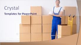  Presentation with professional - Cool new presentation design with young male professional mover doing home relocation backdrop and a sky blue colored foreground